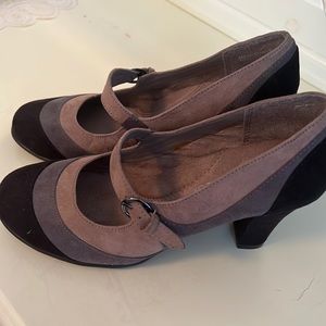 Suede feel Mary Jane style heeled shoes